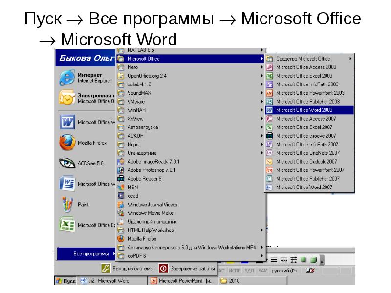 Стандартные программы microsoft office