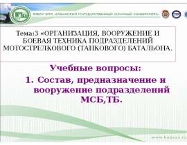 ОРГАНИЗАЦИЯ, ВООРУЖЕНИЕ И БОЕВАЯ ТЕХНИКА ПОДРАЗДЕЛЕНИЙ МОТОСТРЕЛКОВОГО (ТАНКОВОГО) БАТАЛЬОНА