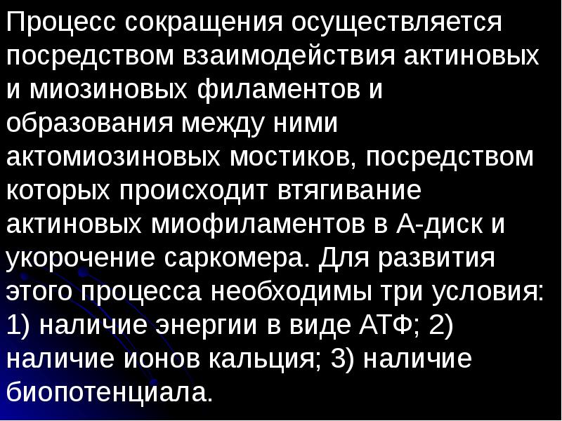 Осуществляется посредством. Процесс сокращения. Микроструктура актиновых и миозиновых филаментов. Миозиновая протофибрилла взаимодействует с n актиновыми *. Процесс как сократить.