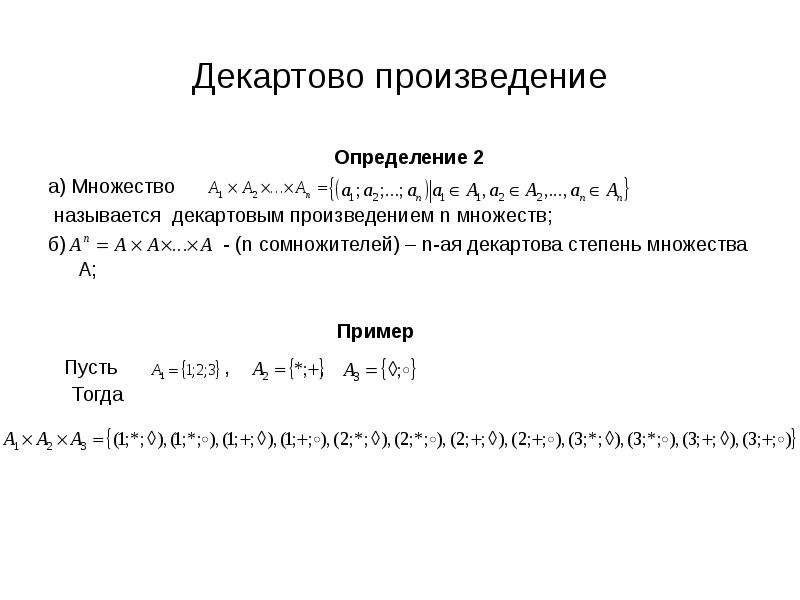 Произведение множеств. Декартова степень множества. Декартово произведение прямой и круга. Декартово произведение двух множеств. Прямое произведение множеств.