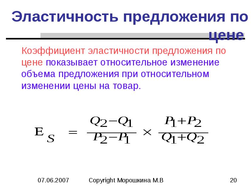 Виды эластичности предложения по цене