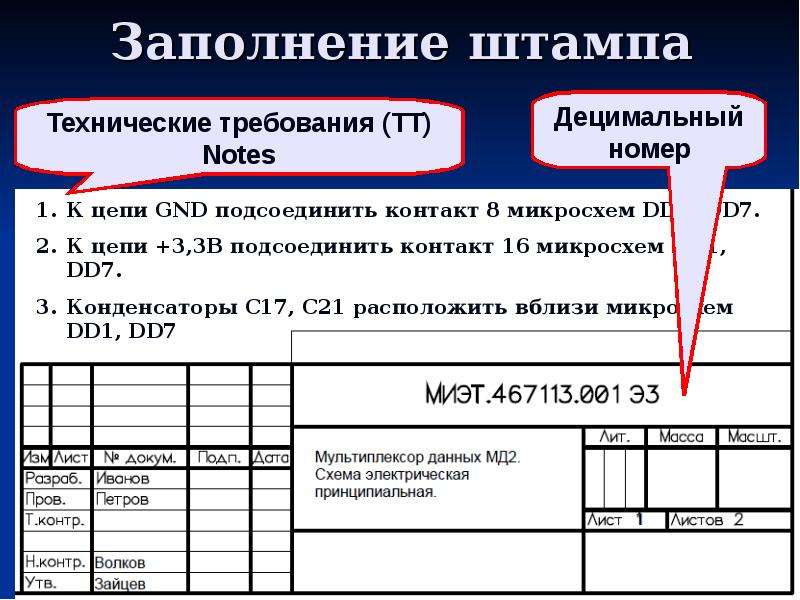 Штамп в проекте заполнение