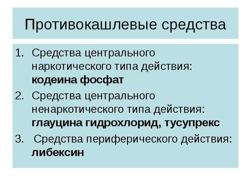 Противокашлевые препараты периферического действия