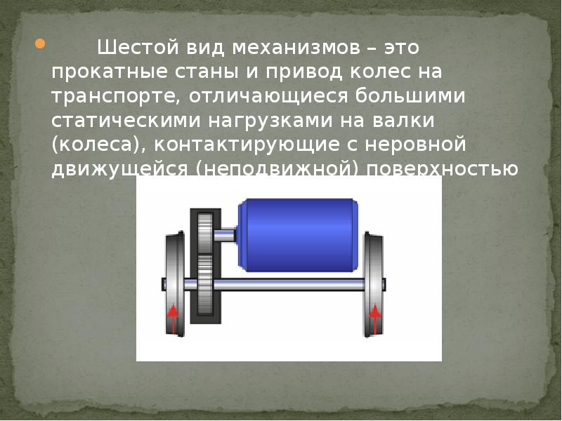 Благодаря этому механизму. Типы вращающихся механизмов. Приводной механизм. Определение статической нагрузки на ходовые колёса. Механизмы передачи момента на прокатные Валки.