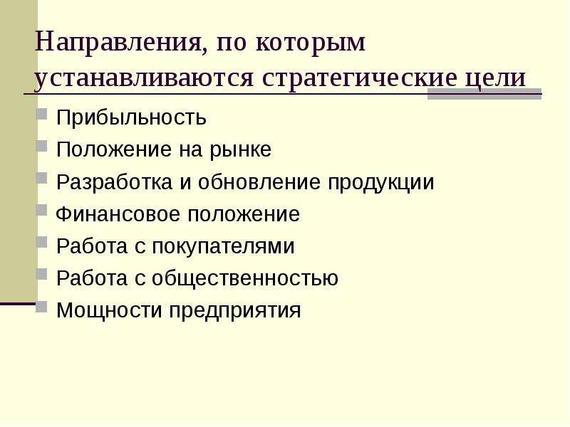 Положение на рынке. На какой период ставятся стратегические цели?.