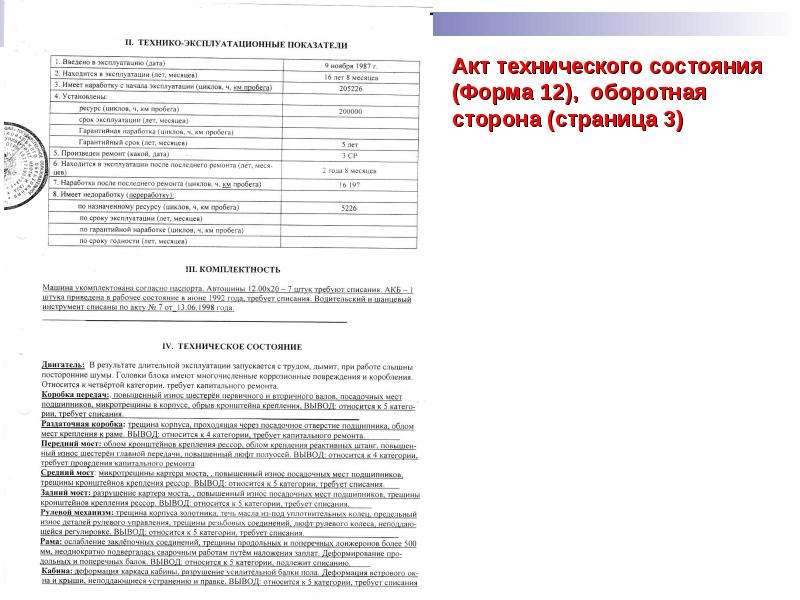 Образец акта технического состояния оборудования