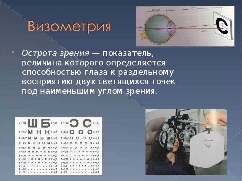 Параметры остроты зрения. Угол зрения и острота зрения. Методы остроты зрения. Острота зрения это способность глаза. Минимальная острота зрения.