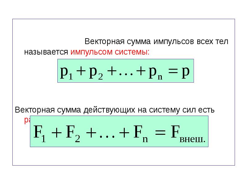 Векторная сумма импульсов тел составляющих замкнутую