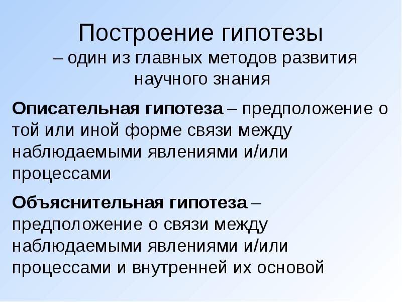 Предположение о связи явлений. Построение гипотезы. Метод построения гипотез. Процесс построения гипотезы. Построение гипотезы исследования.