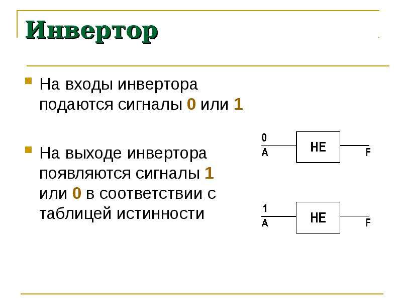 Логические основы компьютера. Инвертор на или-не. Инвертор логический элемент. Что подается на вход логического и. На вход подаются сигналы Информатика.