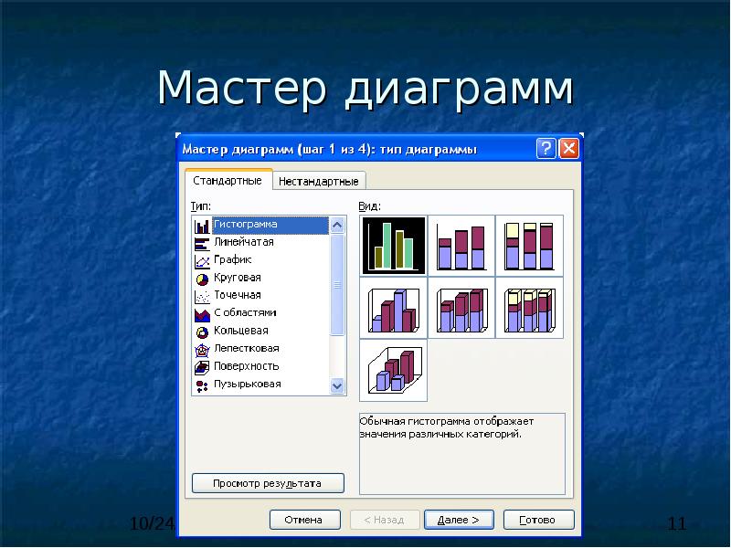 Мастер диаграмм в excel где находится 2010