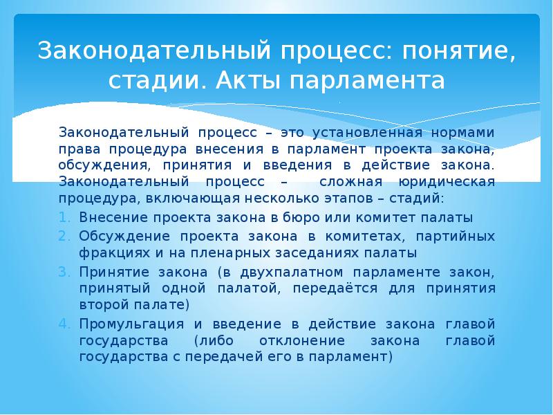 Сложный план законодательный процесс