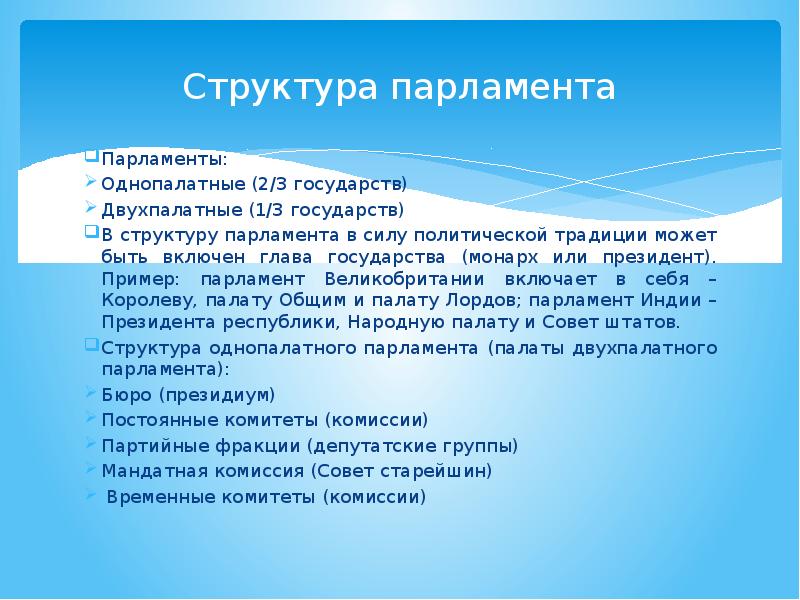 Структура парламента в зарубежных странах