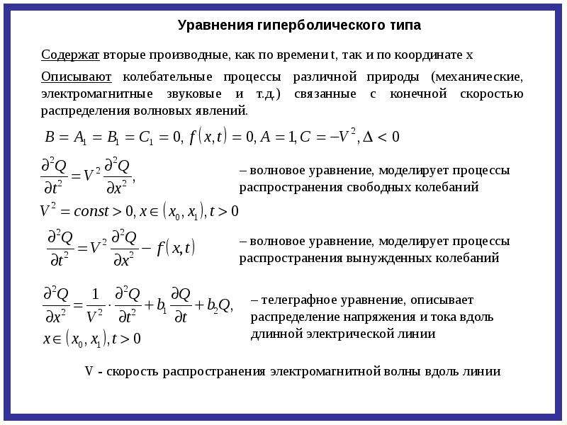 Уравнения в частных производных. Гиперболический Тип дифференциального уравнения. Уравнение гиперболического типа. Гиперболический вид уравнения. Волновое уравнение гиперболического типа.