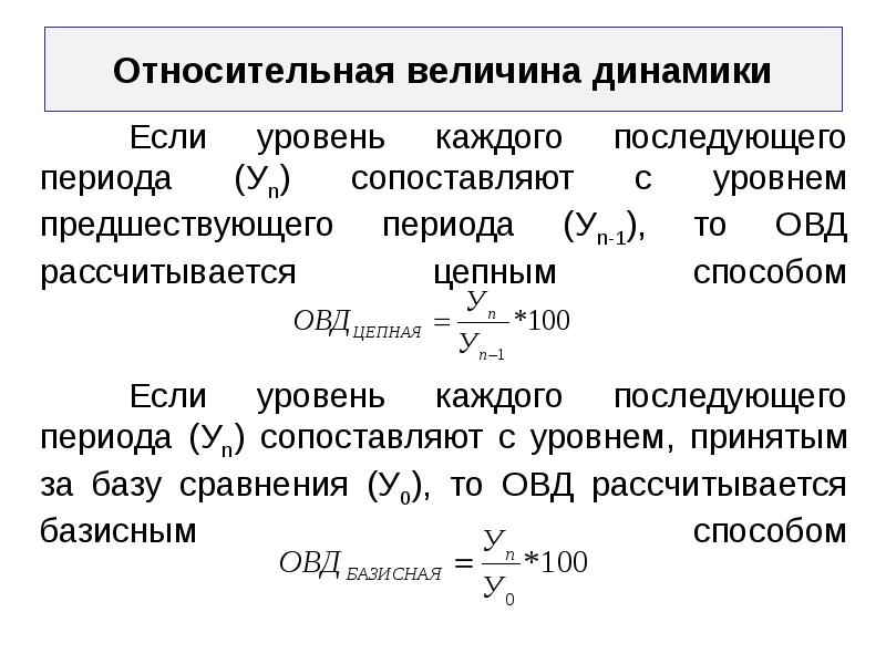 Относительная динамика. Формула базисной величины динамики. Формула расчета относительной величины динамики. Как рассчитывается Относительная величина динамики. Относительная величина динамики формула статистика.