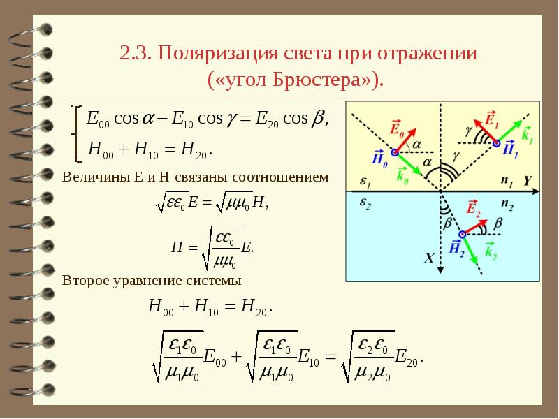 Закон брюстера имеет вид укажите на рисунке поляризацию лучей