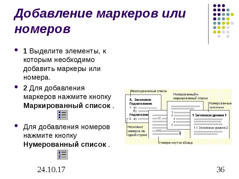 Маркированные списки используют