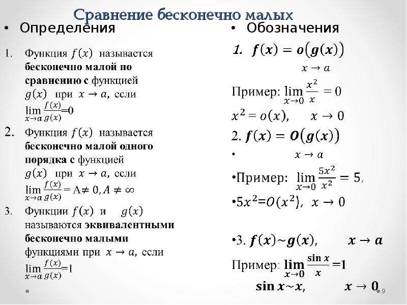 Сравнение бесконечно малых функций