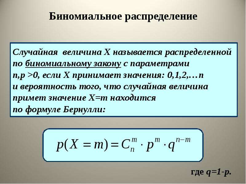 Как называется распределение. Случайная величина, распределенная по биномиальному закону. Биномиальное распределение с параметрами n и p. Распределение по биномиальному закону с параметром n. Распределенная по биномиальному закону с параметрами.