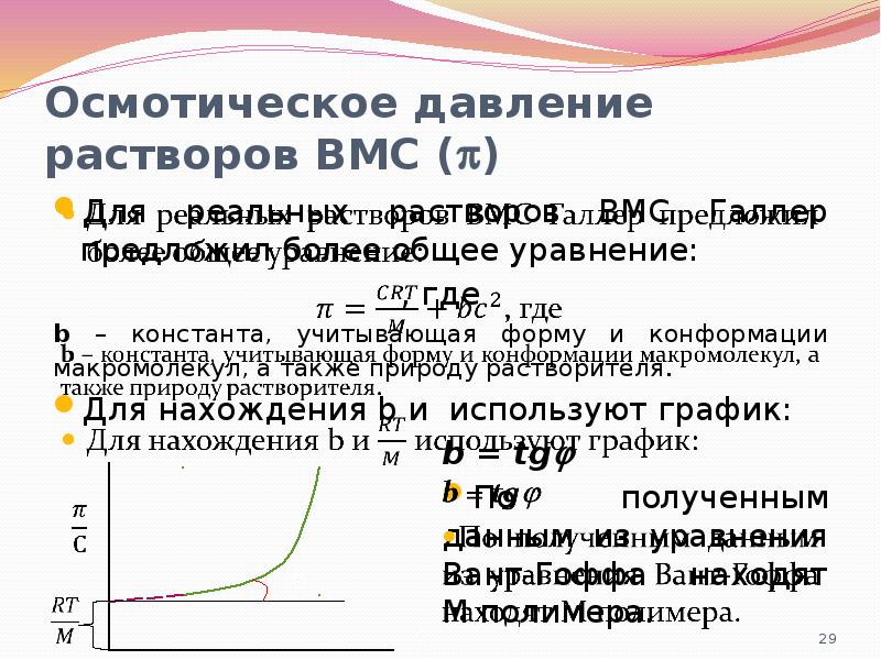 Растворы вмс. Осмотическое давление растворов полимеров. Уравнение Галлера. Уравнение Галлера ВМС. Онкотическое давление растворов биополимеров. Осмотическое давление растворов ВМС.