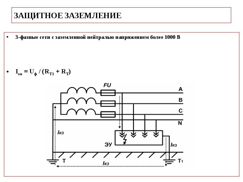 Защитное заземление. Схема защитного заземления БЖД. Защитное заземление для 3 фазной сети. 1 Фазная сеть и 3 фазная сеть. Трехфазные сети с заземленной нейтралью напряжением до 1000 в.