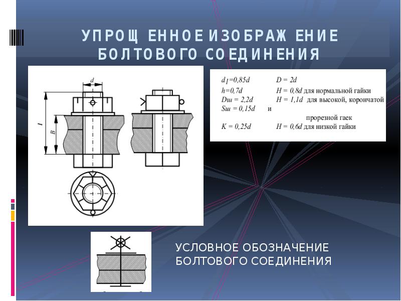 Болтовое соединение. Условное изображение болтового соединения. Упрощенное и условное изображение болтового соединения. Условное обозначение болтового соединения на чертежах. Обозначение болтового соединения на чертеже.