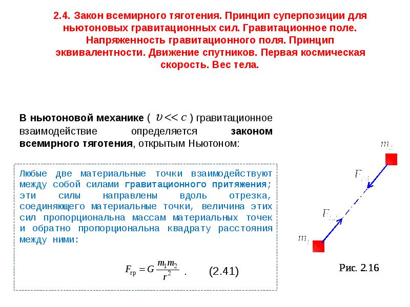 Закон суперпозиции. Гравитационное взаимодействие. Закон Всемирного тяготения гравитационное поле. Сила тяготения напряженность. Принцип суперпозиции гравитационных полей.