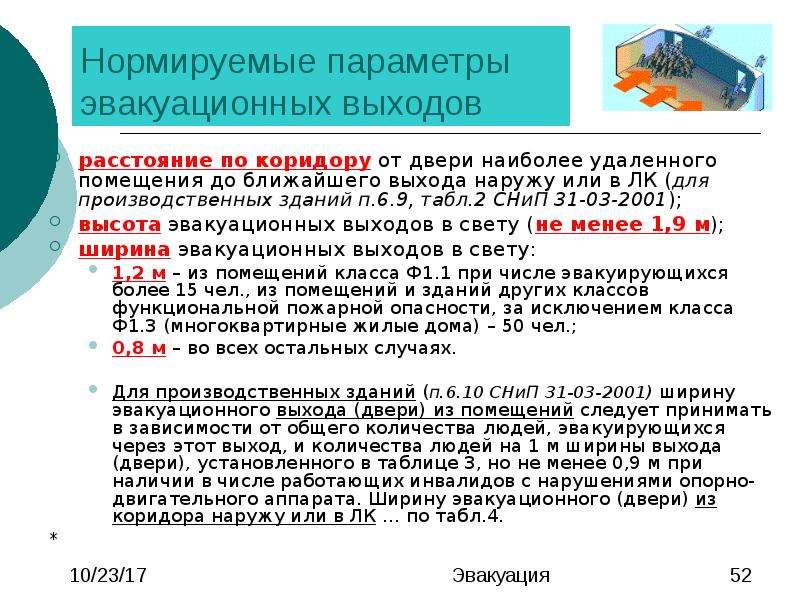 Геометрические параметры эвакуационных выходов