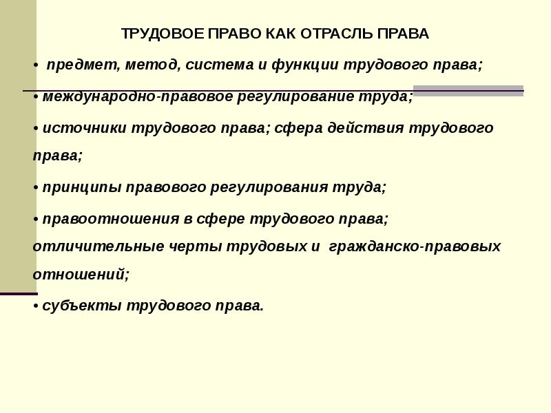 Общая характеристика трудового права презентация