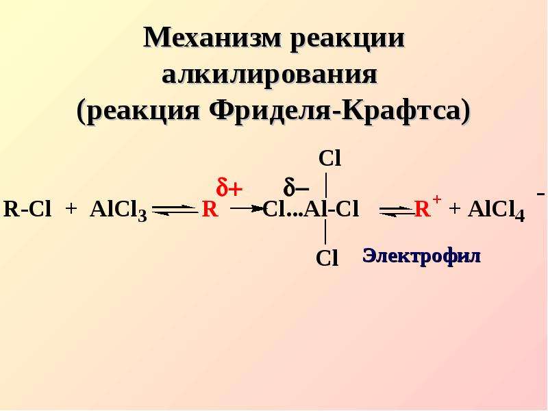 Механизм реакции. Реакция Фриделя-Крафтса механизм. Алкилирование бензола механизм реакции.