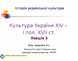 Культура України XIV – I пол. XVII ст.