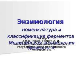 Энзимология номенклатура и классификация ферментов Медицинская энзимология