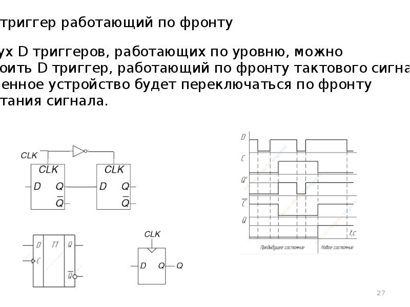 Типы триггеров. Триггер по фронту. Схема d триггер, работающий по фронту. Схема триггера по переднему фронту. Триггер по заднему фронту.