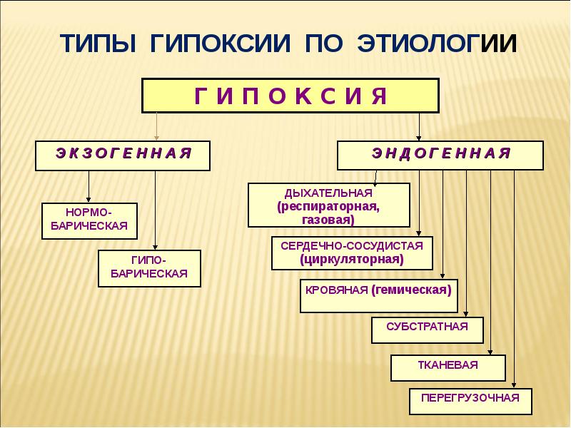 Гипоксия пример. Гипоксия. Основные типы гипоксии. Классификация гипоксии патофизиология. Типы кислородного голодания.