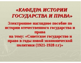 Советское государство и право в годы новой экономической политики (1921-1928 г.г