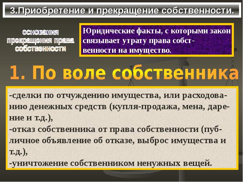 Презентация приобретение и прекращение права собственности