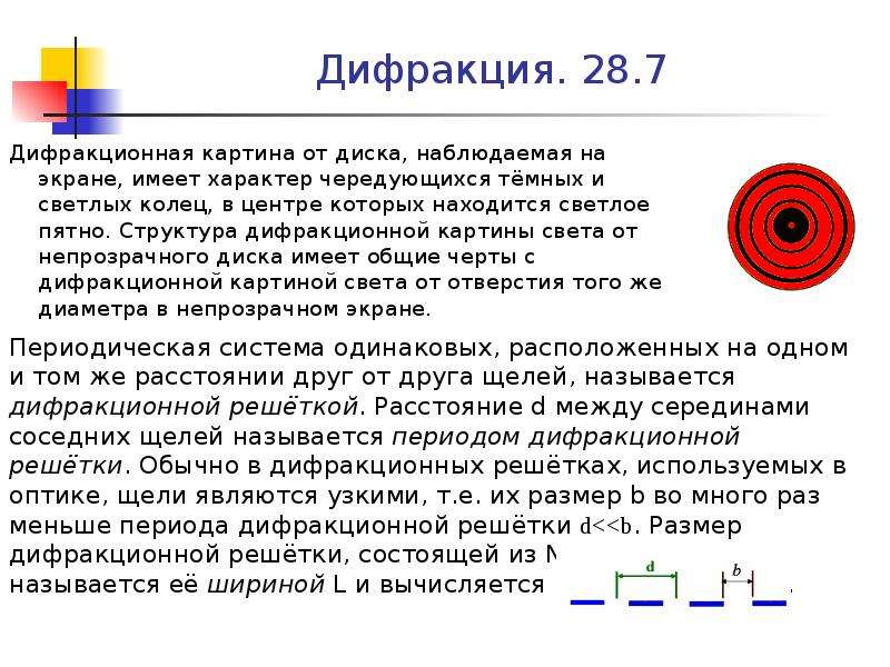 При дифракции света на круглом диске в центре картины наблюдается пятно