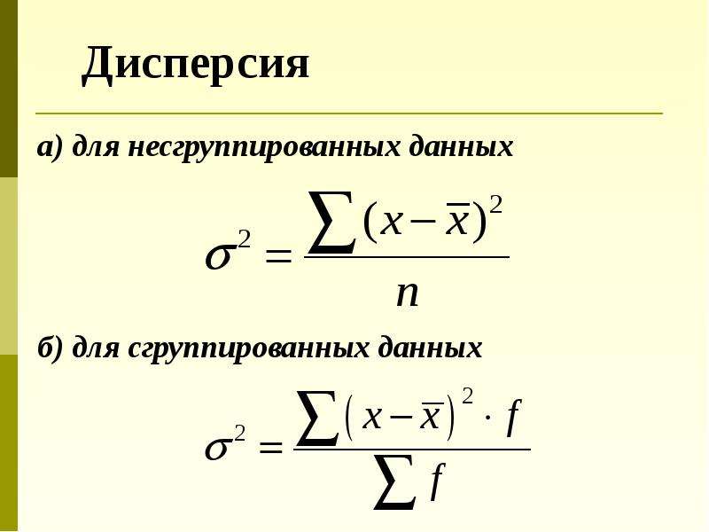 Математическая дисперсия. Дисперсия в статистике. Исправленная выборочная дисперсия определяется по формуле …. Запишите формулы для вычисления исправленной дисперсии.