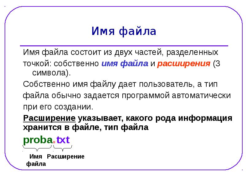 Txt имя файла. Имя файла. Понятие файла и файловой системы. Расширение имени файла. Краткое имя файла.