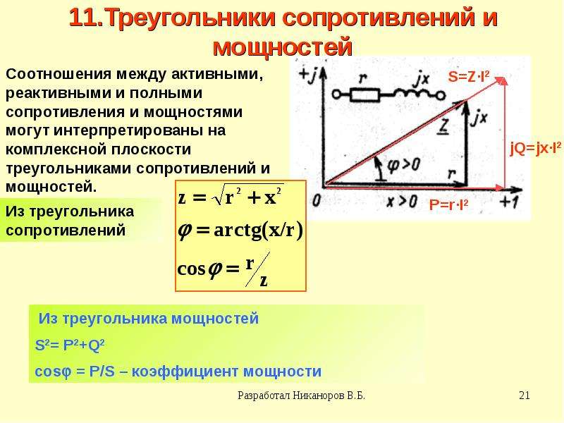 Построить треугольник сопротивлений и векторную диаграмму