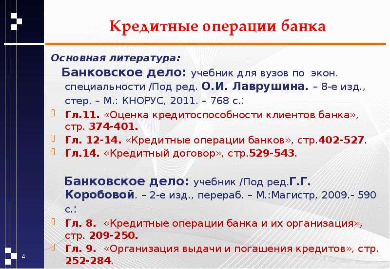 Кредитные операции банка