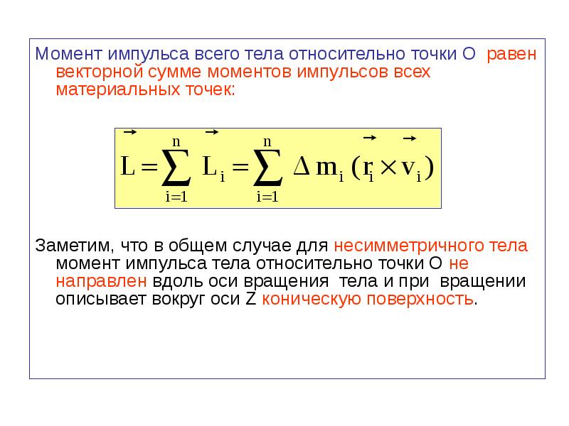 Момент импульса в момент времени