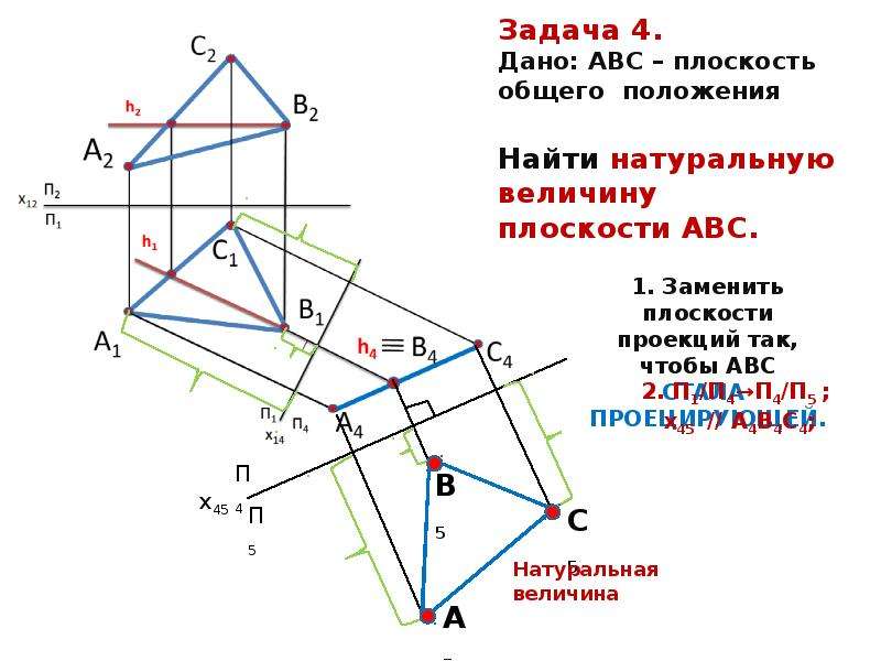 Найти плоскость abc. Натуральная величина плоскости общего положения. Метрические задачи. Натуральная величина прямой общего положения. Метрические задачи примеры.