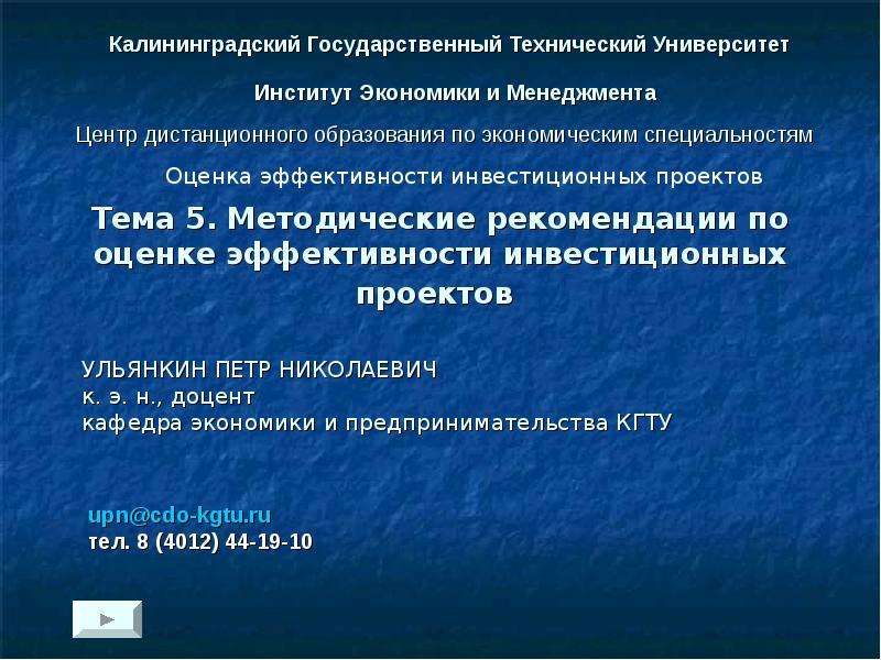 Методические указания по оценке эффективности инвестиционных проектов