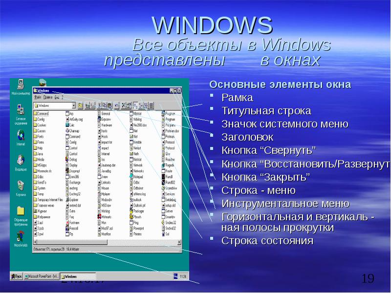 Основное окно. Системное меню. Основные элементы виндовс. Системное меню виндовс. Основные элементы окна виндовс.