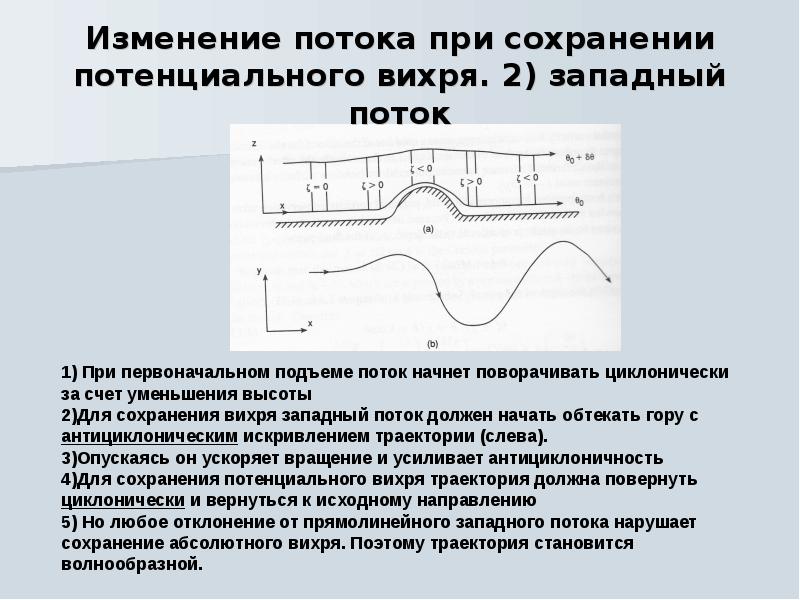 Изменение потока. При изменении потока. Потенциальный Вихрь. Западный поток. Форма потока при ЛГ.