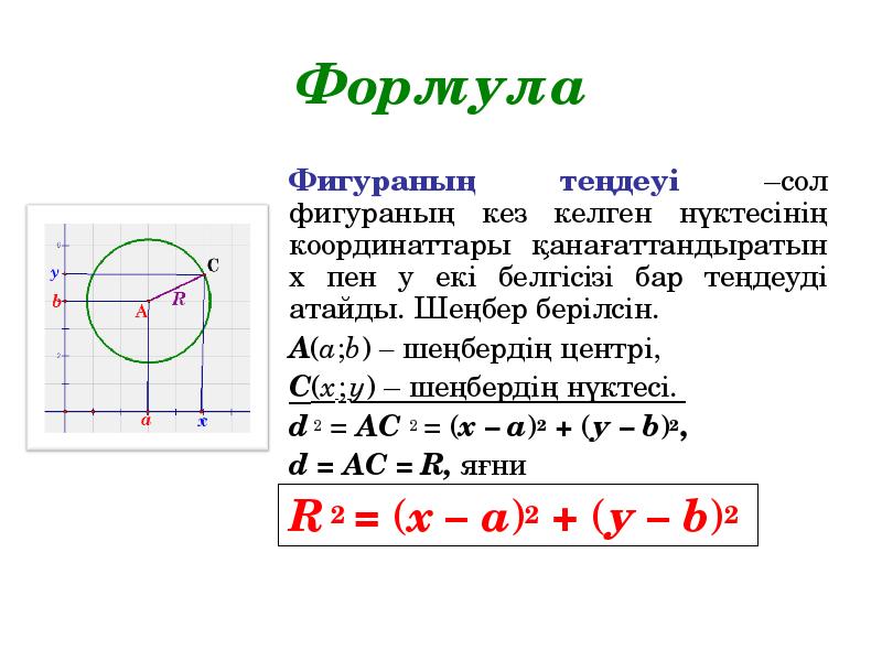 Шеңбердің теңдеуі 8 сынып геометрия презентация