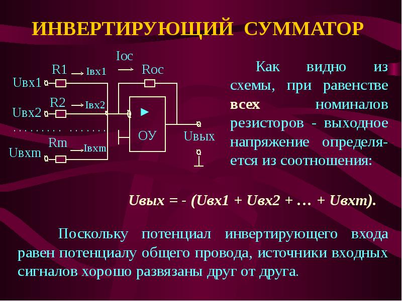 Инвертирующий сумматор схема