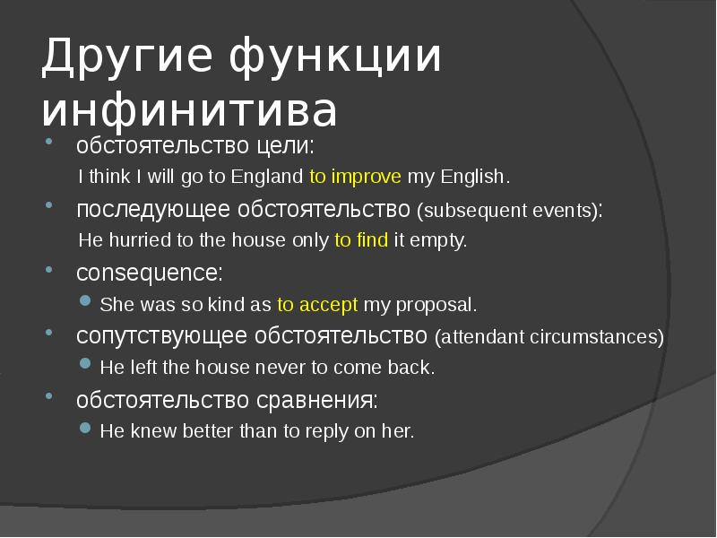 Инфинитив в роли определения. Функции инфинитива в английском языке. Инфинитив в функции обстоятельства цели в английском языке примеры. Инфинитив в функции обстоятельства цели. Инфинитив в функции обстоятельства в английском языке.