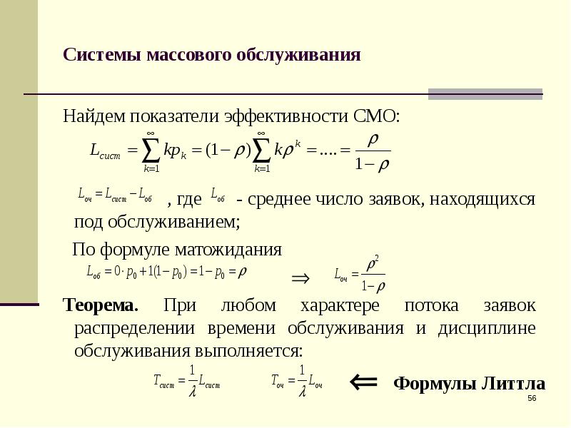 Интенсивность потока обслуживания в смо